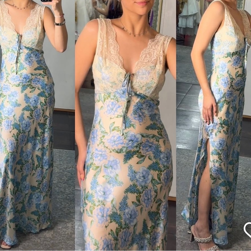 Floral Lace Trim Maxi Dress